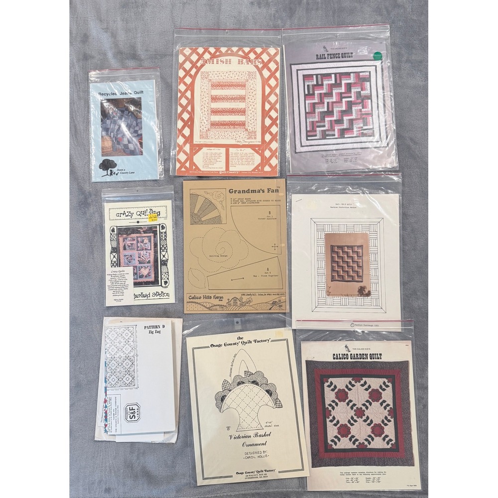 Vintage Quilt Pattern Lot Amish Bars Rail Fence Kaleidoscope Stearns & Foster